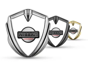 Nissan Metal Abovedado Emblema Moderno Vista Superior Manera